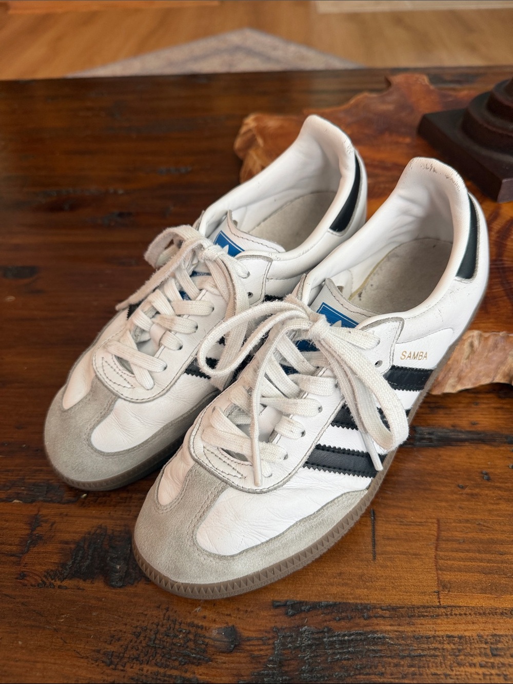 adidas White and Black Samba OG Classic Sneakers 7